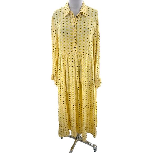 Ganni Floral Crêpe maxi Dress yellow sz 40 - Picture 2 of 8